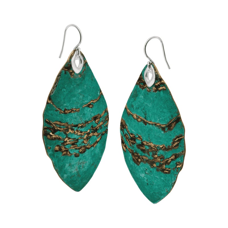 Silpada 'Emerald Pools' Drop Earrings in Green Patina Brass and Sterling Silver - Image 2